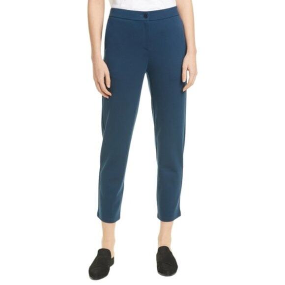 Eileen Fisher Slouchy Ankle Pant Storm Blue Size M Petite Flex Tencel Ponte Knit - Picture 1 of 10
